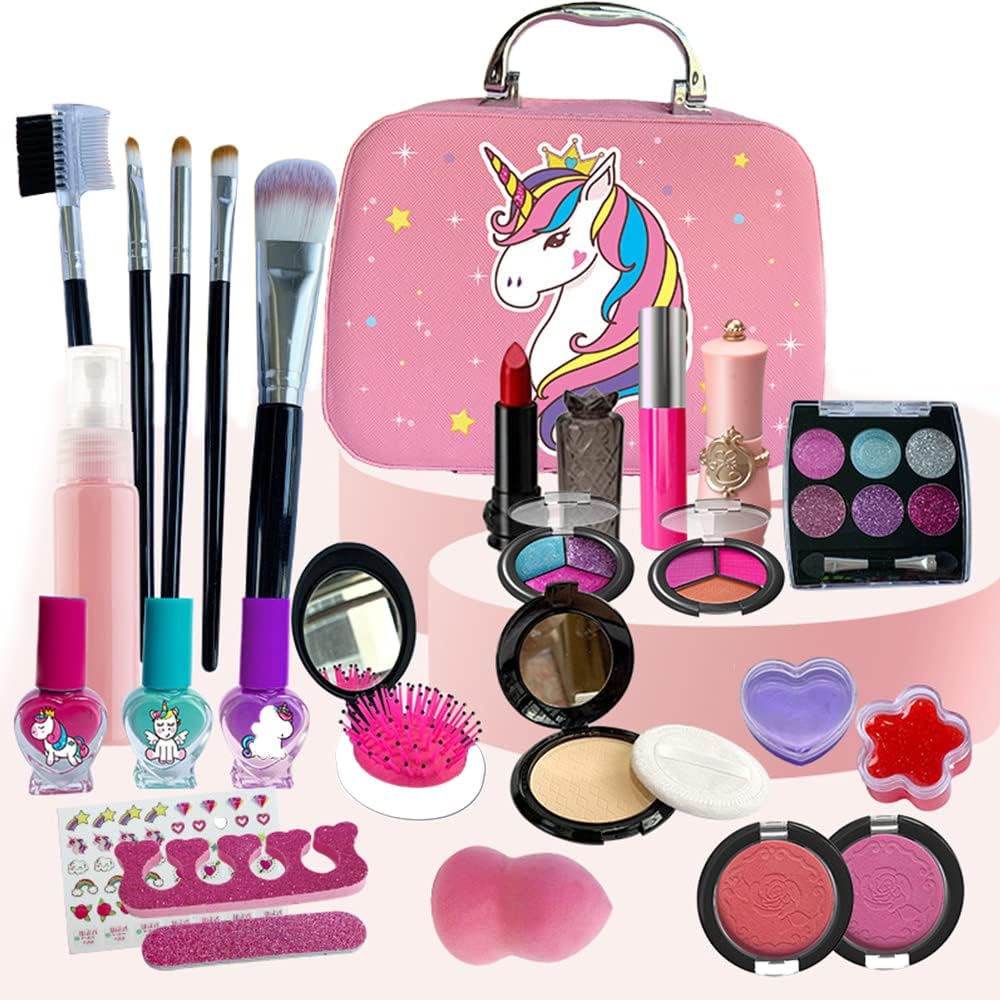 Masroo Kids Makeup Kit for Girl, Real Washable Girl Makeup Kit for Kids, Makeup Kit for Little Girl Toys Toddler Girl Children Make up Set Birthday Gift Toys for Girl 4 5 6 7 8 9 10 Year Old