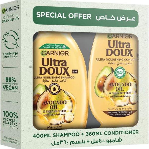 Garnier Ultra Doux Avocado Oil & Shea Butter Nourishing Shampoo, 400 ml + conditioner 360 ml