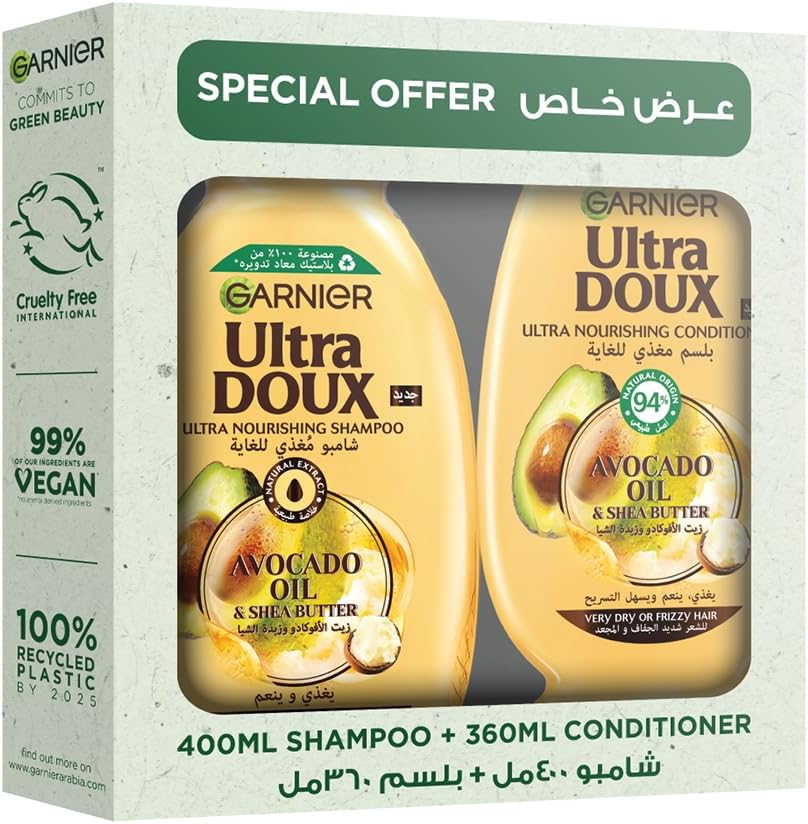 Garnier Ultra Doux Avocado Oil & Shea Butter Nourishing Shampoo, 400 ml + conditioner 360 ml