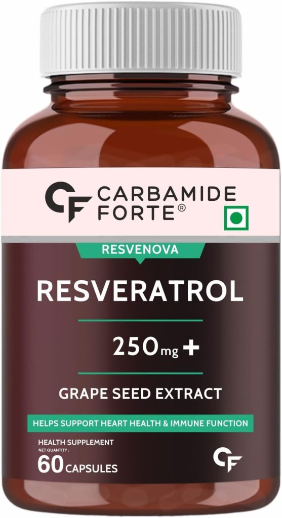 Carbamide Forte Resveratrol 250mg | With Grape Seed Extract | Resveratrol Anti Aging, Heart & Immune Support | 60 Veg Resveratrol Supplement