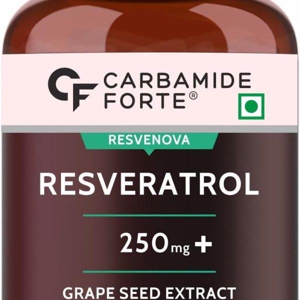 Carbamide Forte Resveratrol 250mg | With Grape Seed Extract | Resveratrol Anti Aging, Heart & Immune Support | 60 Veg Resveratrol Supplement