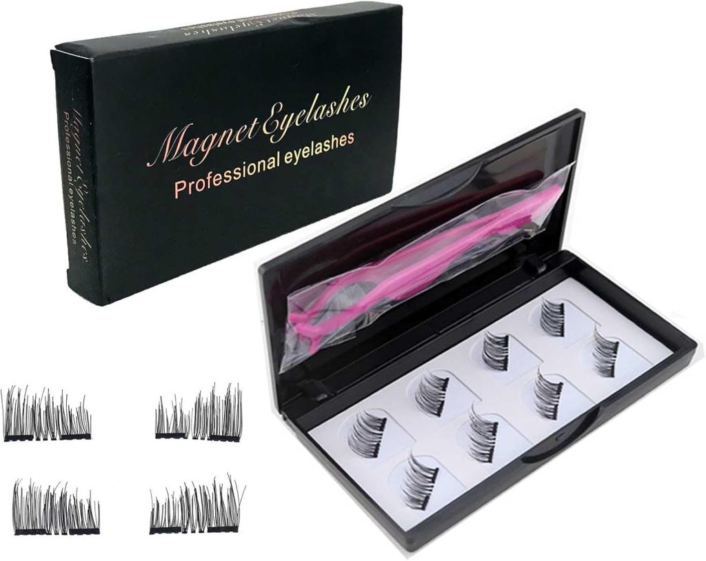 Tazweeq Magnetic Eyelashes, Natural Looking, Magnetic Eyelashes, Reusable False Eyelashes, With Tweezers (4 Pairs)