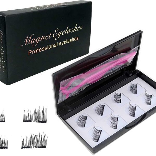 Tazweeq Magnetic Eyelashes, Natural Looking, Magnetic Eyelashes, Reusable False Eyelashes, With Tweezers (4 Pairs)