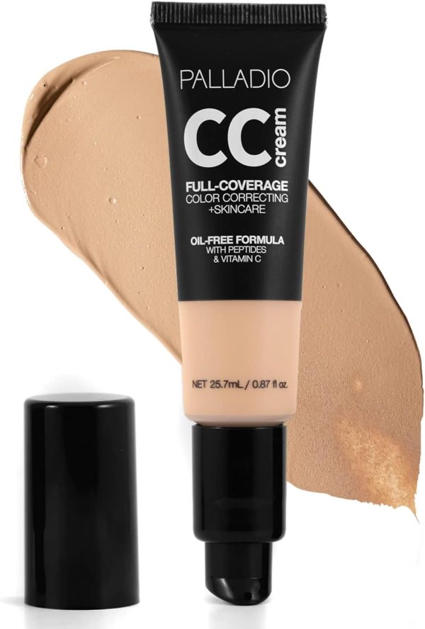 Palladio CC Cream | 25.7ml | Full-Coverage Color Correcting + Skincare | Oil-Free Formula with Peptides & Vitamin C | Light 20W