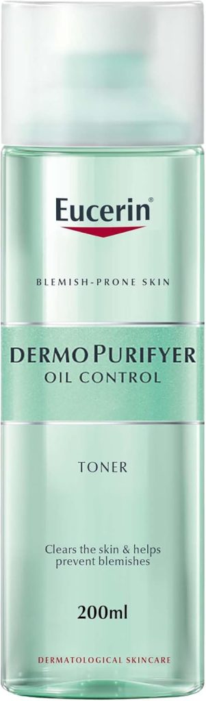 Eucerin DermoPurifyer Oil Control Facial Toner for Blemish & Acne-Prone Skin with Lactic Acid, Unclogs Pores, Prepares for Skin Care Products, Provides Intensive Cleansing, 200ml