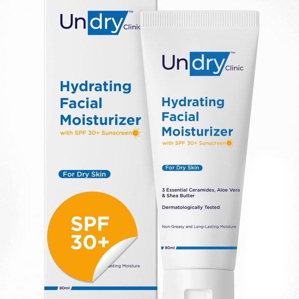 Undry Facial Moisturizer for Dry Skin (80ml) Moisturizer for Face with Sunscreen SPF30 Face Moisturizer for Men Face Moisturizer for Women; Face Cream for Women Face Cream for Men for Lasting Moisture