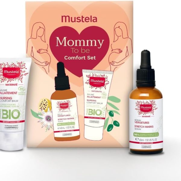 Mustela Mommy to be comfort Set with Mustela Stretch Marks Serum and Mustela Bio Nursing Comfort Balm - Essential Skincare for Moms to Reduces Stretch Marks & Soothes Nursing Discomfort