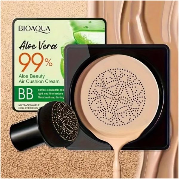 KEd Aloe Vera Makeup Foundation, BB Cream with Mushroom Air Cushion, Easy Blend CC Cream Makeup Base Foundation, Concealer Makeup Cream, Waterproof Liquid Foundation BB Cream CC Cream (Natural, 1 PC)