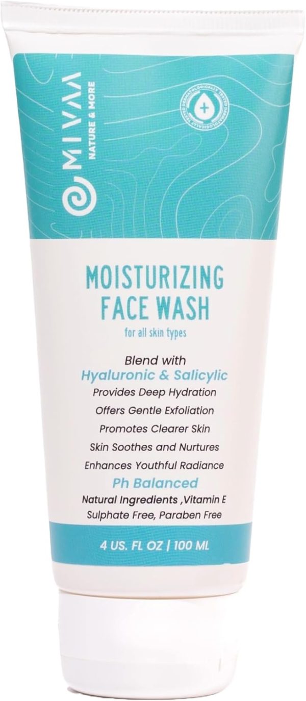 Mivaa Face Wash with 2% Salicylic Acid & Hyaluronic Acid for Acne Control, Oily Skin, Deep Cleansing, Exfoliation, Hydrating, Moisturizing, Daily Use, Men & Women 100ml