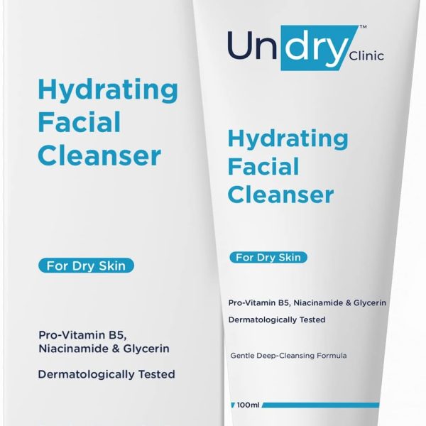 Undry Hydrating Facial Cleanser for Dry Skin (100 ml) Gentle Deep-Cleansing Facewash Cleanser for Face, Non-Drying Face Wash for Women & Men Face Wash with Niacinamide, Pro-Vitamin B5 & Glycerin