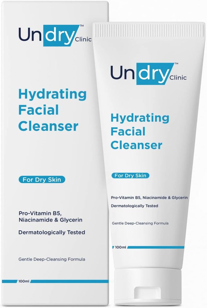 Undry Hydrating Facial Cleanser for Dry Skin (100 ml) Gentle Deep-Cleansing Facewash Cleanser for Face, Non-Drying Face Wash for Women & Men Face Wash with Niacinamide, Pro-Vitamin B5 & Glycerin