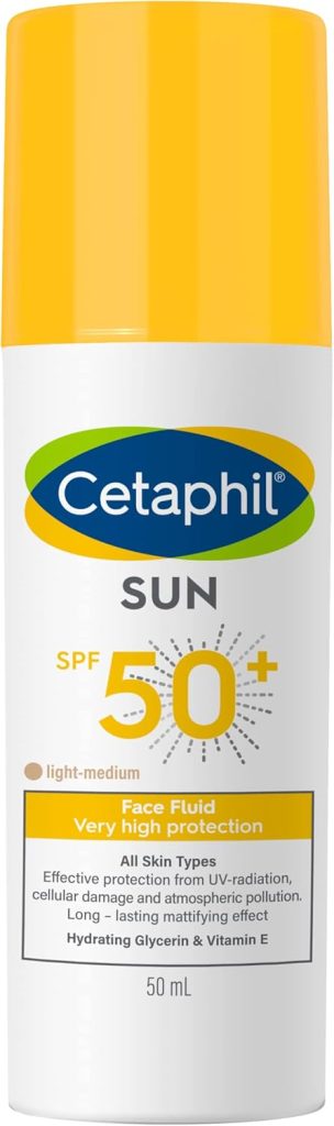 Cetaphil Sun Face Fluid SPF 50+, Sunscreen Tinted Face Moisturizer for Men & Women, All Skin Types, Unscented, 50ml