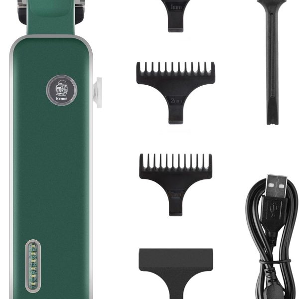 KEMEI Mens Hair Clippers, Green Barber Clippers Professional Sets, Electric Cordless Trimmer Hair Shaver Hair Cutting Kit, Rechargeable Hair Trimmer with LED Light