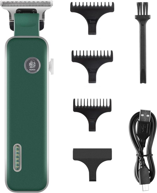 KEMEI Mens Hair Clippers, Green Barber Clippers Professional Sets, Electric Cordless Trimmer Hair Shaver Hair Cutting Kit, Rechargeable Hair Trimmer with LED Light