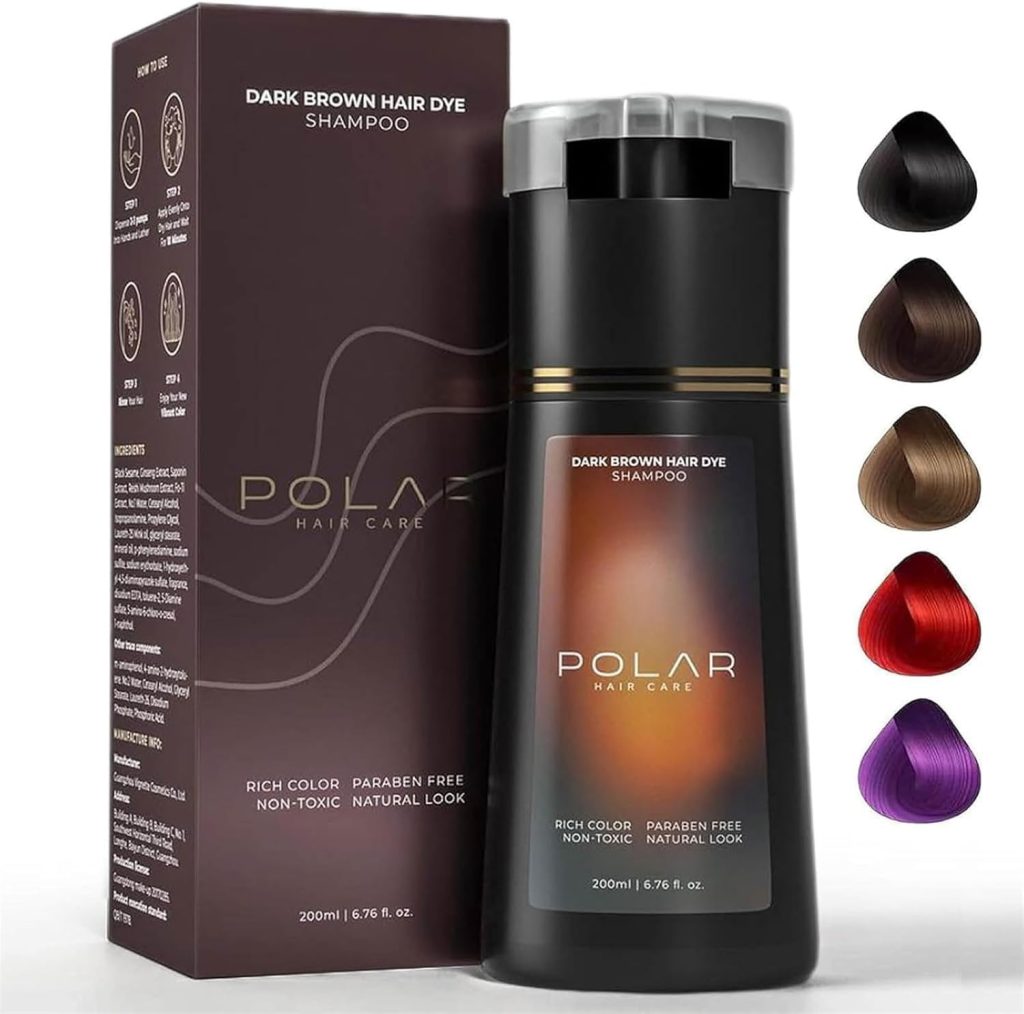 Polar Hair Dye Shampoo, Polar Haircare Instant Dye Shampoo, Hair Dye Shampoo 3 in 1 for Gray Hair, Color Shampoo Hair Dye for Hair Coverage, Keeping Hair Healthy and Shiny (Dark Brown)