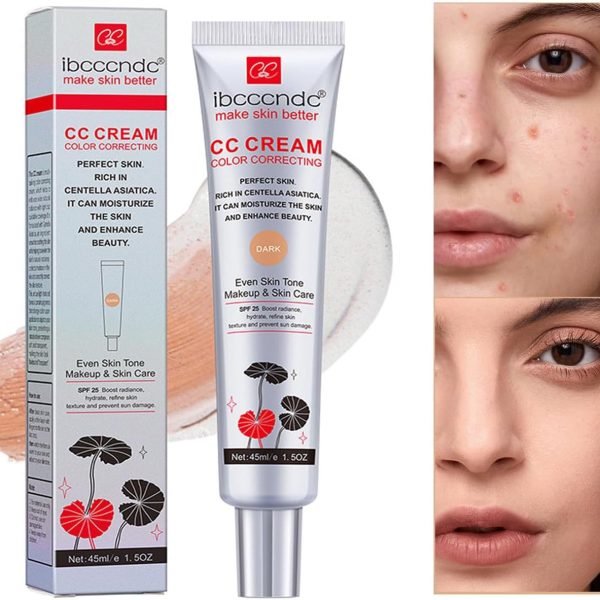 FUIN Color Correcting CC Cream,Hydrating CC Cream Foundation with Centella Asiatica Multi-Purpose Pre-makeup Primer Moisturizing Facial Concealer Sunscreen Full-Coverage CC Cream with SPF 25, Dark