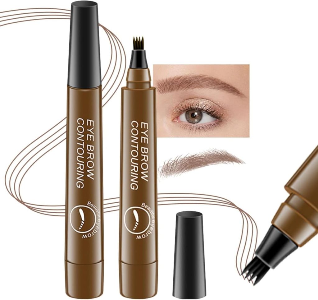 Liquid Eyebrow Pen - Waterproof Eyebrow Microblading Pen, Long-Lasting Eyebrow Tattoo Pen, Eyebrow Color Makeup Micro 4 Point Brow Pencil, Lift and Snatch Brow Tint Pen, Natural Eyebrow Light Brown