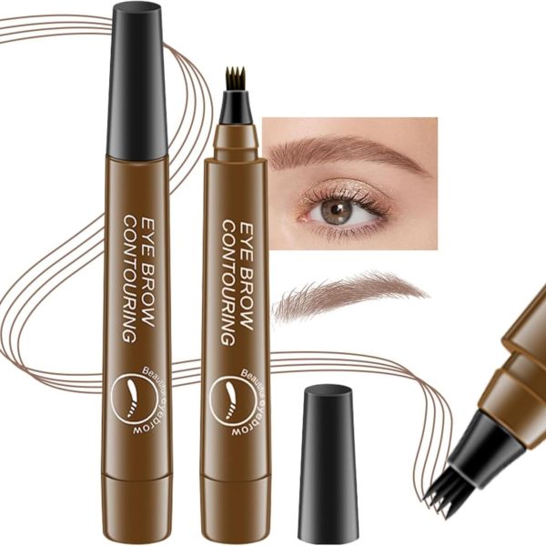 Liquid Eyebrow Pen - Waterproof Eyebrow Microblading Pen, Long-Lasting Eyebrow Tattoo Pen, Eyebrow Color Makeup Micro 4 Point Brow Pencil, Lift and Snatch Brow Tint Pen, Natural Eyebrow Light Brown