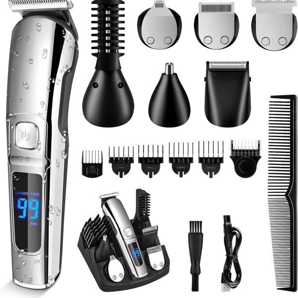 Beedove Multi Beard Trimmer for Men, Hair Trimmers 6-in-1Kit Electric Cordless Nose Trimmer Mens Grooming Trimmer for Beard Head Face and Body Waterproof IPX7 USB Rechargeable LED Power Display