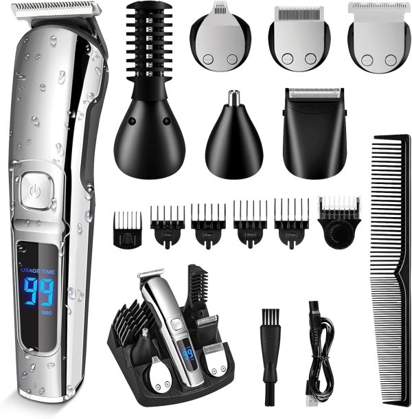 Beedove Multi Beard Trimmer for Men, Hair Trimmers 6-in-1Kit Electric Cordless Nose Trimmer Mens Grooming Trimmer for Beard Head Face and Body Waterproof IPX7 USB Rechargeable LED Power Display