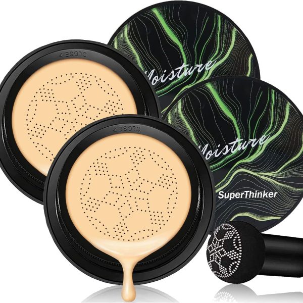 SuperThinker Mushroom Head Air Cushion CC Cream, BB Cream Face Makeup Foundation for Mature Skin Moisturizing Concealer Brighten Long-Lasting, Even Skin Tone for All Skin Types