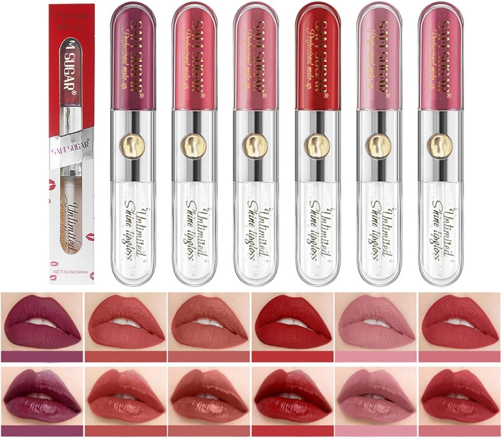 NALACAL 6 Colors Matte Liquid Lipstick and Clear Moisturizing Lip Oil, Nude to Red Lip Stain, High Pigmented Long Lasting Glossy Lip