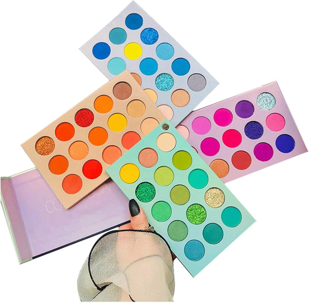 Long-lasting Eyeshadow Palette, 60 Colors Eyeshadow Palette 4 in 1 Highly Pigmented Makeup Set: Glitter, Metallic, Matte, Shimmer Natural Ultra Eye Shadow Powder, Easy to Blend, for All Skin Tones