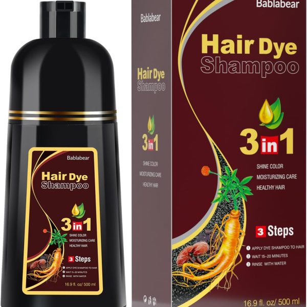 Bablabear MEIDU Dark Brown Hair Dye Shampoo for Women and Men,Instant Hair Color Shampoo for Gray Hair Coverage, Herbal Ingredients, 3 in 1-100% Grey Coverage(17.6 Fl oz)