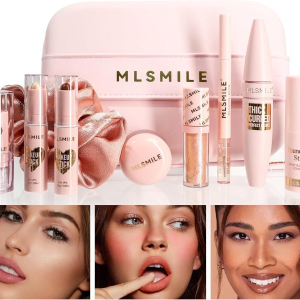 MAKEUP ENSEMBLE A - Comprehensive Cosmetic Set with Full-Face, Eye, Lip & Cheek Makeup, Including 2-in-1 Brow Gel, Brightening Liquid Eye Shadow, Plumping Lipstick in Rose Marble, Flawless Foundation