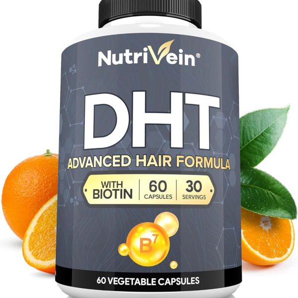 Nutrivein DHT Blocker with Biotin - Boosts Hair Growth & New Follicle Growth for Men and Women - 30 Day Supply (60 Capsules, Two Daily)