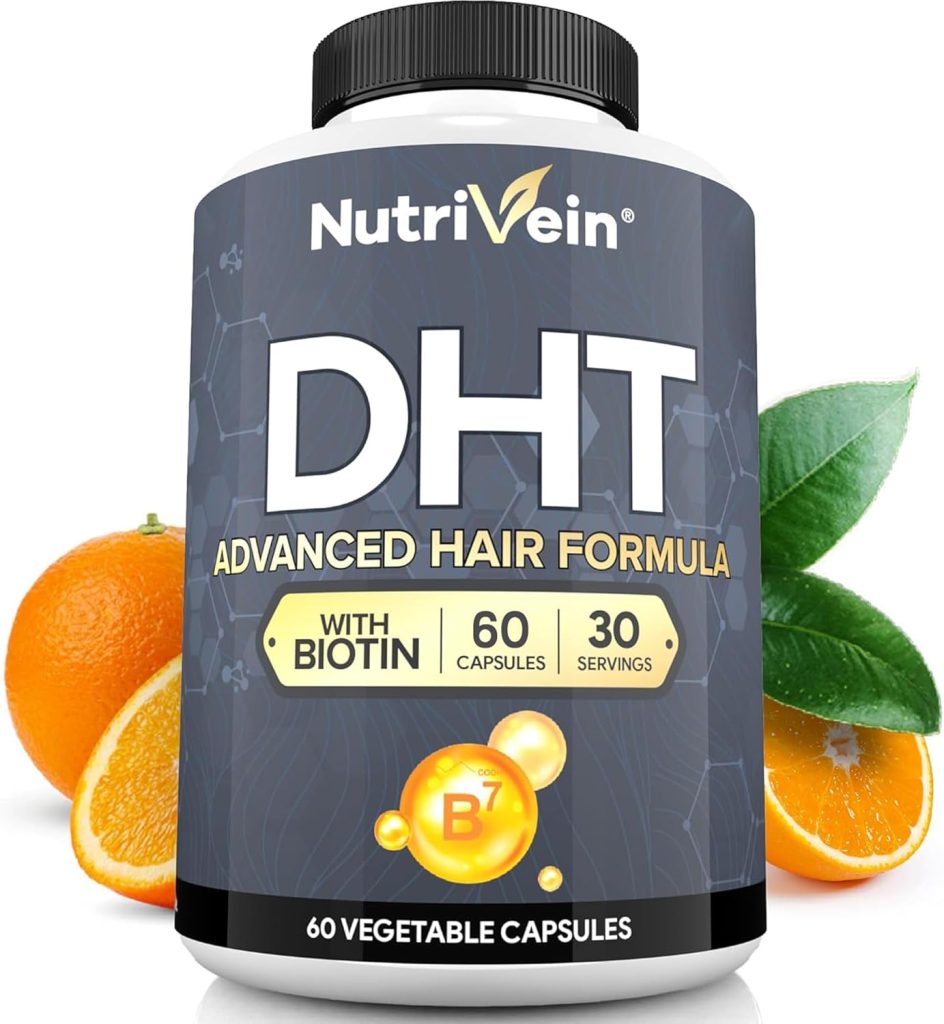 Nutrivein DHT Blocker with Biotin - Boosts Hair Growth & New Follicle Growth for Men and Women - 30 Day Supply (60 Capsules, Two Daily)