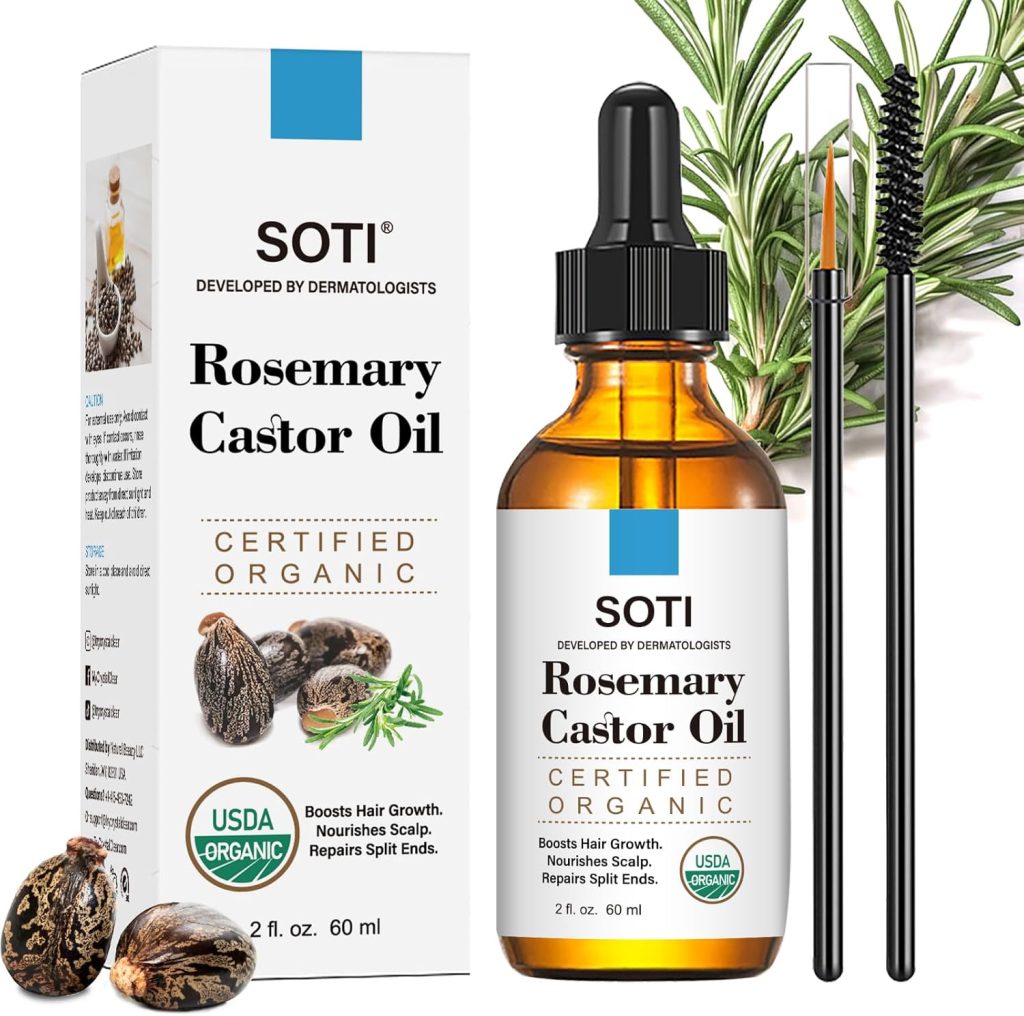 Rosemary Oil for Hair Growth (2oz), USDA Certified Organic, Scalp & Hair Oil, Infused w/Biotin & Castor Oil, Encourages Growth, Daily Scalp Treatment, Hair Strengthening Oil & Split End Care