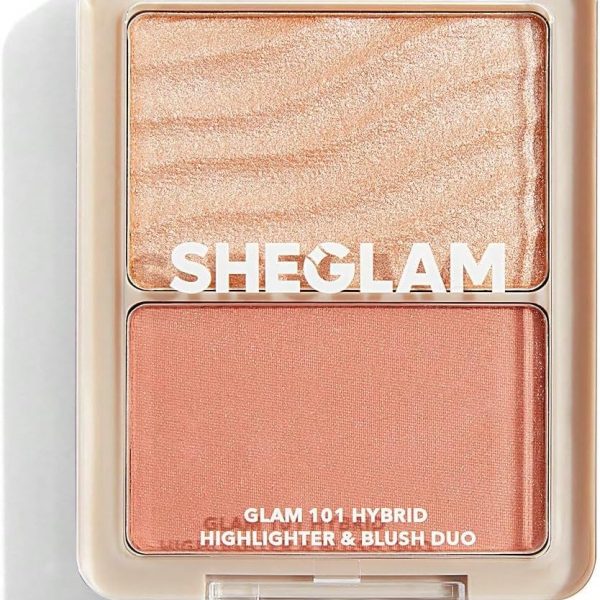 SHEGLAM- Glam 101- Hybrid Highlighter & Blush Duo Powder Palette Non-Fading Multi-Use Non-Greasy Shimmer Lightweight Smooth Blusher (St. Tropez)