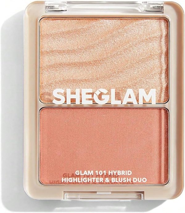 SHEGLAM- Glam 101- Hybrid Highlighter & Blush Duo Powder Palette Non-Fading Multi-Use Non-Greasy Shimmer Lightweight Smooth Blusher (St. Tropez)