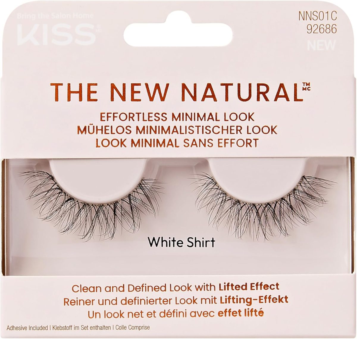 KISS The New Natural – Full Strip Press On False Eyelashes with Glue Faux KISS Lashes Strips for Professional Salon, Makeup Home Use (White Shirt)