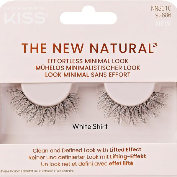 KISS The New Natural – Full Strip Press On False Eyelashes with Glue Faux KISS Lashes Strips for Professional Salon, Makeup Home Use (White Shirt)