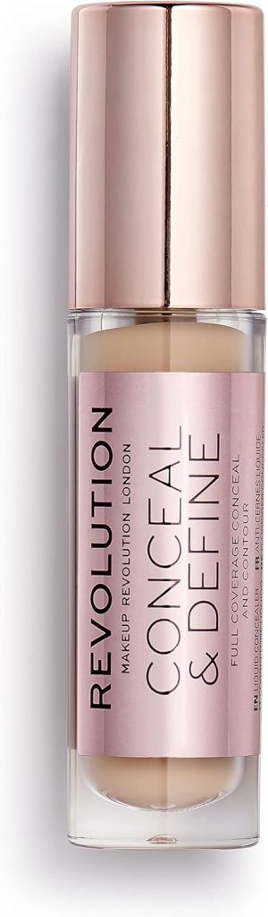 Revolution Beauty, Conceal & Define Concealer, Full Coverage & Lightweight, Long-Lasting Matte Finish, Vegan & Cruelty Free, C9 Medium or Tan Skin Tones, 0.14 Oz.