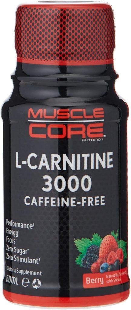 Muscle Core Nutrition L-Carnitine 3000 Caffeine-Free | 60ml X 12 Units| Berry Flavor | Zero Sugar | Performance, Energy & Focus