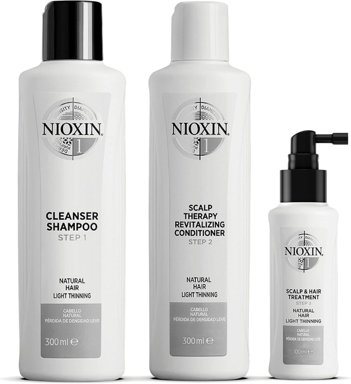 Nioxin 3-Part System, System 1 Natural Hair with Light Thinning, Hair Thickening Treatment, Scalp Th