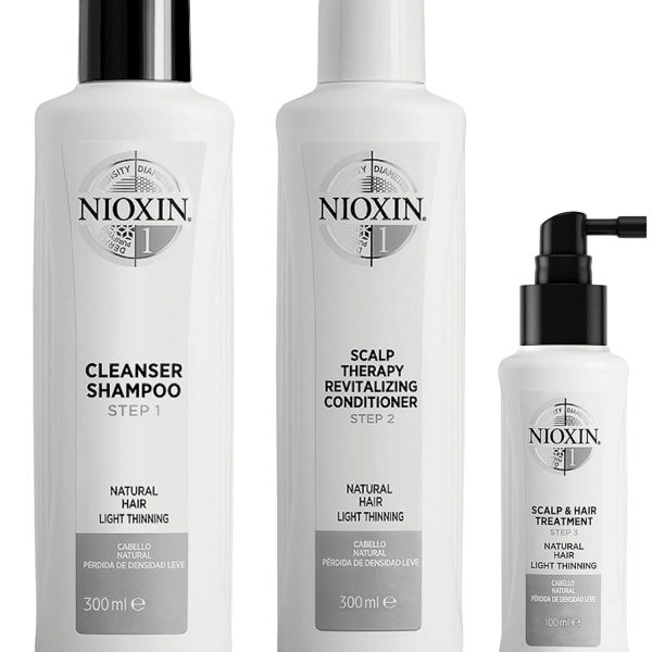 Nioxin 3-Part System, System 1 Natural Hair with Light Thinning, Hair Thickening Treatment, Scalp Th