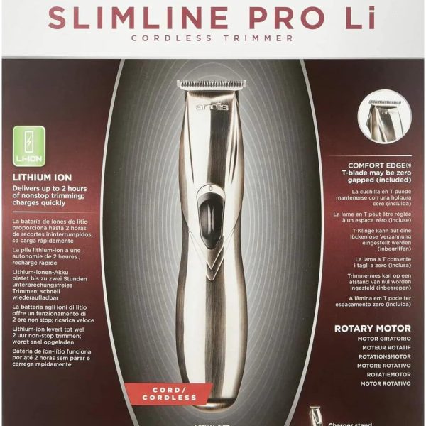 Andis - D-8, Slim-Line Pro Li Cord/Cordless Rechargeable T-Blade Trimmer - for Men/Women/Kids with Carbon Steel Blade, Bump Free Tech, Zero Cuts, Low Irritation & Li-ion Lithium Battery - 300g, Silver