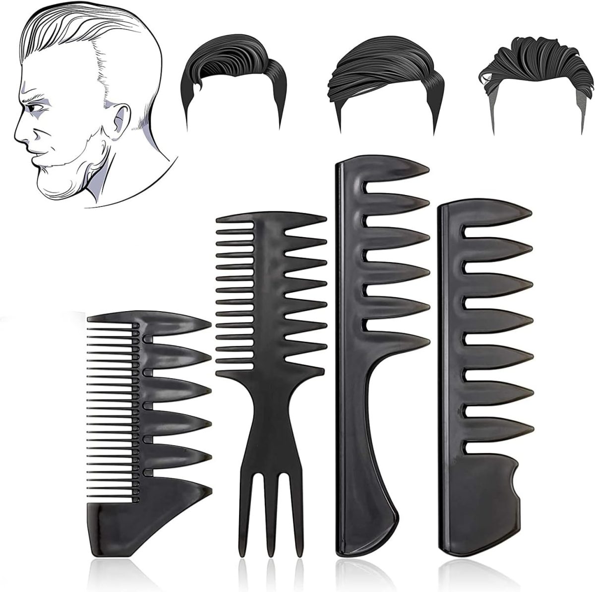 Toulifly Men's Hair Styling Comb Set, 4 Pieces