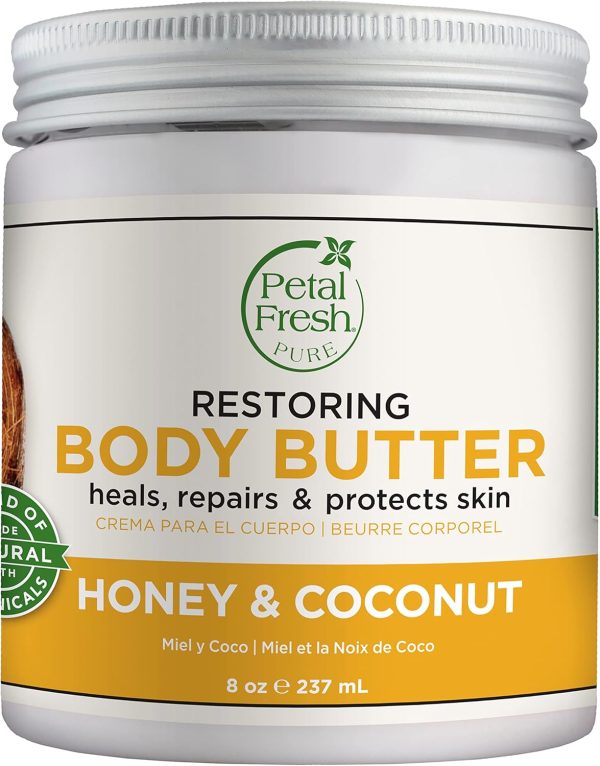 Petal Fresh Restoring Honey & Coconut Oil Body Butter | With Coconut, Shea & Honey | For Silky smooth Skin Touch - Intense Hydration | Vegan & Cruelty Free | 8 oz, 237 Ml