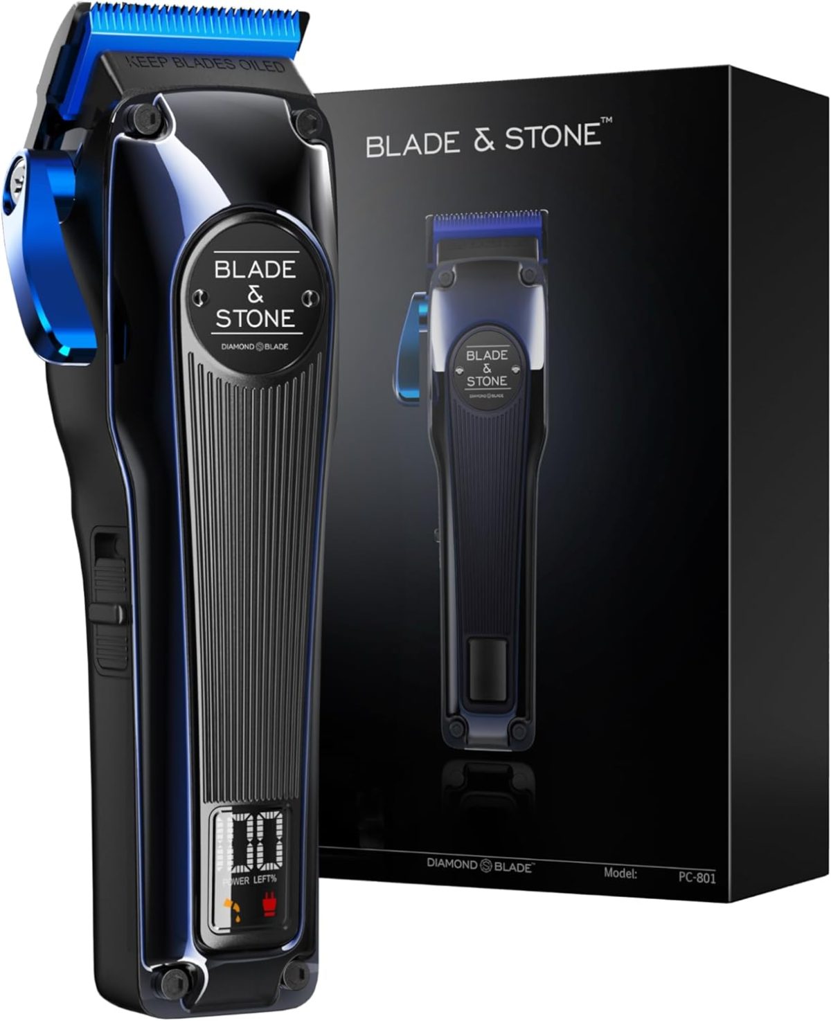 Blade & Stone™ Professional Barber Hair Clippers for Men PC801 Clipper | Diamond-S™ Blade | Micro-Gap Tech | Professional 7200 RPM Digital Motor, All-Metal, Cordless Clippers - Dark Night