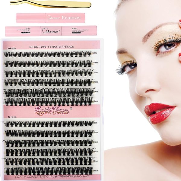 XBLDS Eyelash Extension Kit 30D+40D Individual Lashes Cluster 240pcs Clusters DIY Lash Extensions 8-14mm Natural Eyelashes Individual Lashes with Lash Bond and Tweezer (+remover+glue+tweezer)