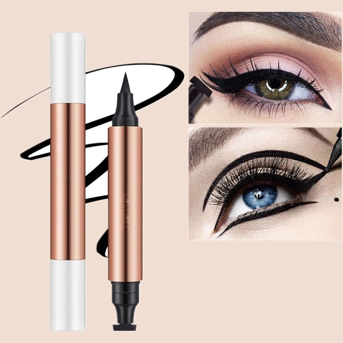 POSICHE Liquid Eyeliner Pencil Long Lasting Eye Liner Black Cat Stamp Charming Cat Eye Seal Eyeliner Waterproof and Sweat-proof Non-smudge Non-discoloring Eyeliner Double-ended Eyeliner