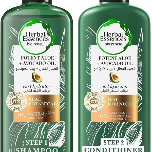 Herbal Essences Sulfate Free Potent Aloe Avocado Oil Curl Hydrating Shampoo and Conditioner, Multi-Color 400ml