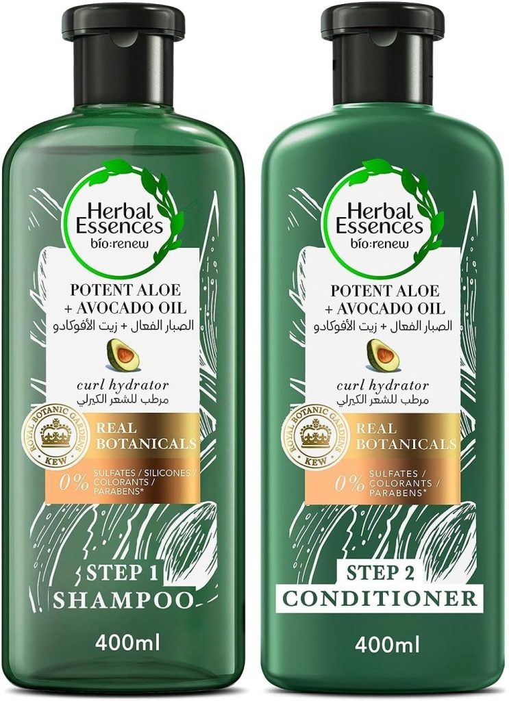 Herbal Essences Sulfate Free Potent Aloe Avocado Oil Curl Hydrating Shampoo and Conditioner, Multi-Color 400ml