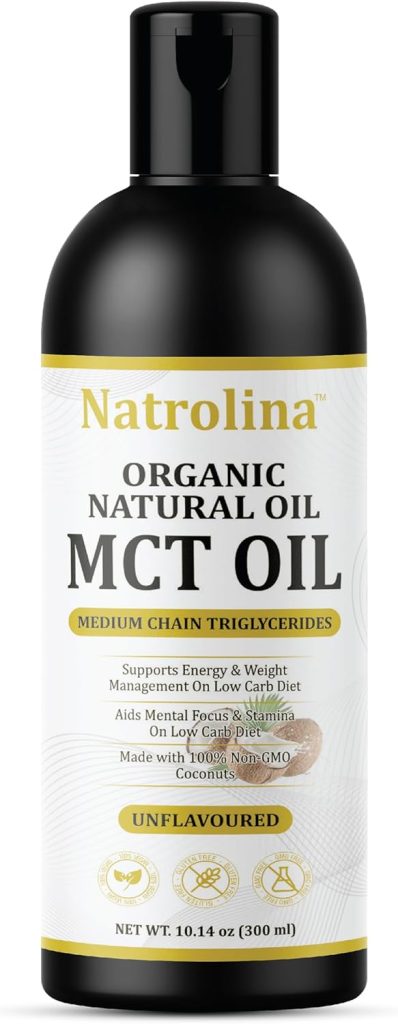 Natrolina Pure Organic MCT Oil Unflavored - 300ml Sourced from 100% Coconuts | Supports Brain Function, Body Energy, and Keto/Paleo Diets | Ideal for Coffee, Smoothies & Salads, Non-GMO, Gluten-Free