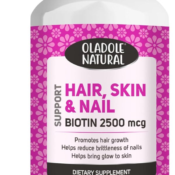 Oladole Natural Biotin 2500mcg - 60 Capsules | High Potency B Vitamin Blend For Stronger Hair, Radiant Skin, Long Nails, Supports Energy Beauty Support | Gluten-Free, Non-GMO